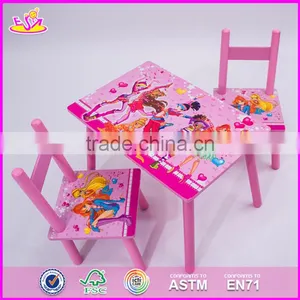 2017 New Design Home / School / Pink Wooden Girls Table and Chairs W08G197 thumbnail-3