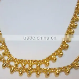 Gold TONE CHAIN PAISLEY DESIGN ANKLETS PAYAL Pair Foot Chain thumbnail-2