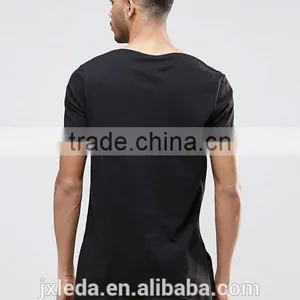 Hip Hop Style Super Longline Curved Hem 100% Cotton Breathable Men Black T-shirt Wholesale thumbnail-2
