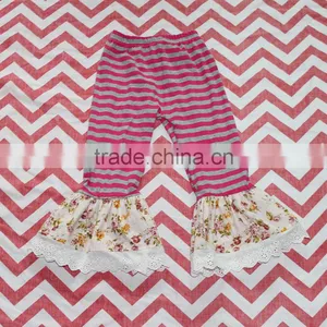 Children's Boutique Clothing Wholesale Baby Pink White Stripes Leggings Baby Girl Ruffle Hot Pants thumbnail-3
