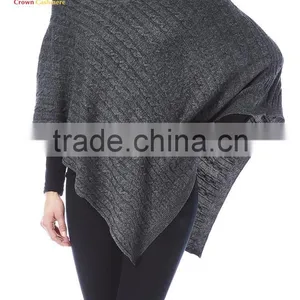 Classic Black Cashmere Poncho Wrap Poncho Knitted thumbnail-4