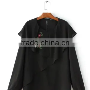 Runwaylover EY2373B Europe Style 2017 Ladies Fashion Falbala Embroidery Blouse thumbnail-6
