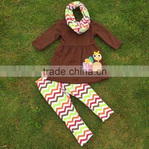 2-7t FALL/Winter Children Kids OUTFITS 3 Pieces Scarf Pant Sets Turkey Stripe Girls Boutique Clothes Kids Top Sets thumbnail-1