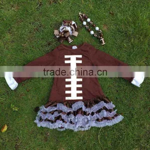 Football Dress New Design Ruffle Dress Clothes 100%cotton Cute Children's Kids Clothes With Matching Necklace and Headband thumbnail-1