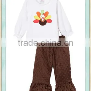 White Turkey Top & Brown Minky Pants - Infant & Kids Clothes Girls Clothing Boutique Outfit Wholesale Thanksgiving Outfit Set thumbnail-1
