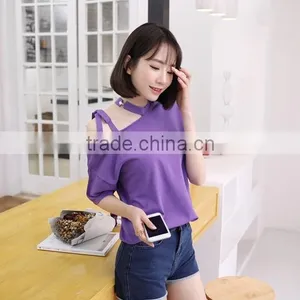 Women's Fashion Pure Color Sexy Loose Dew Shoulder ms thumbnail-5