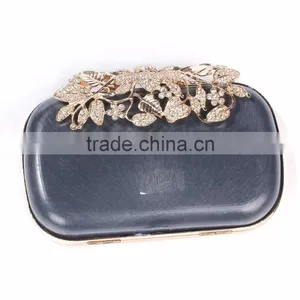 Iron Based Alloy Kiss Clasp Purse Frame Rectangle Clear Rhinestone Gold Plated Flower 16.3cm(6 3/8") x 10.5cm thumbnail-2
