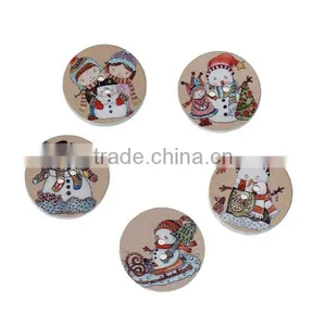 Wood Sewing Buttons Scrapbooking 2 Holes Round At Random Christmas Snowman Pattern thumbnail-1