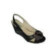 10.5cm Heels PU Material Ladies Black Peep Toe Wedge Sandals Support OEM thumbnail-1
