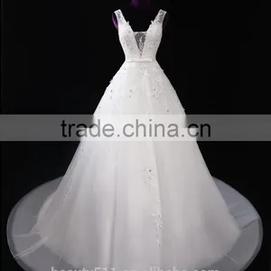 2017 Wholesale Sweetheart Sleeveless Lace Wedding Dresses Beaded V-neck Nackline Mermaid Lace Wedding Dress F13001 thumbnail-4