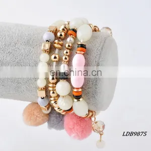 Custom Colorful Pompom Beaded Bracelet thumbnail-1