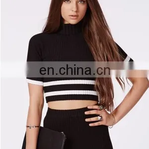 2014 Wholesale Ladies Fashion Clothes Black Strip Crop Top thumbnail-2