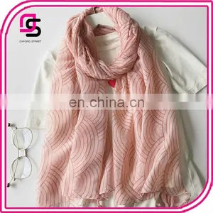 New Fashion Wind Spring Summer Silk Sunscreen Sweet Pink Printed Stripe Shawl Scarf Geometry Thin Beach thumbnail-1