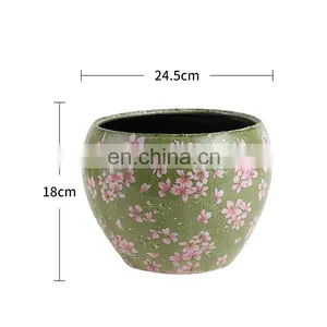 Factory Direct Sale Custom Cheap Price Indoor Planters Flower Pattern Green Ceramic Large Flower Pots for Garden thumbnail-5