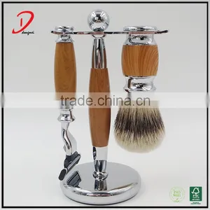 Faux Wood Metal Handle Shaving Brush Set ,male Shaving Razor Custom Shaving Set , Shaving Brush Kits Professional Manufacturer thumbnail-1