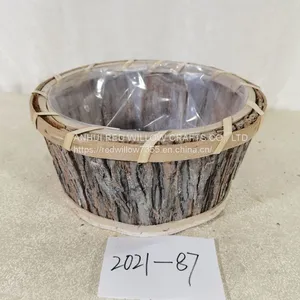 Oval Shaped Small Poplar Bark Handwoven Gardening Flowers Basket thumbnail-3