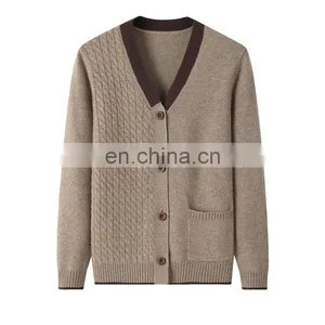 100% Cashmere V-Neck Sweaters Winter Casual Cable Knit and Plain Knit Design Solid Pattern With Button Decoration Front Logo thumbnail-4