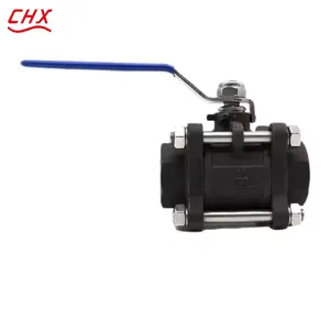 ANSI API Ball Valve Internal Thread 3-Piece Forged Carbon Steel Manual t Handle 1000WOG thumbnail-1