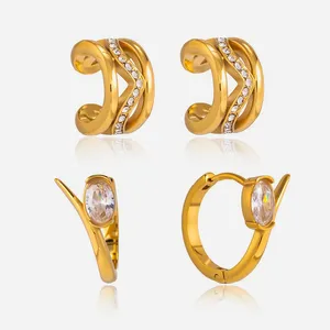 Wholesale 18K Gold Plated Waterproof Heart Earrings - Stainless Steel Fashion Jewelry thumbnail-1
