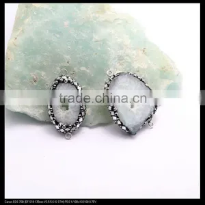 LFD-0097B Wholesale Agate Geode Quartz Connector Bead, With Pave Crystal and Silver / Gold Foil /Gem Stone Druzy Beads thumbnail-5