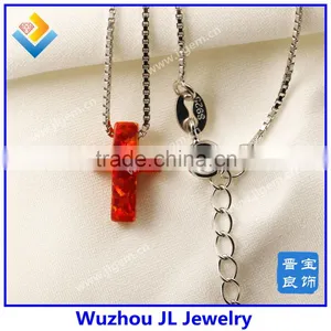 High Quality 925 Sterling Silver Synthetic Red Color Cross Opal Gemstone Necklace Jewelry thumbnail-6