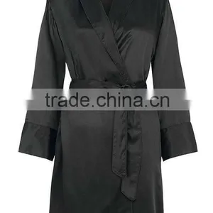 Long Satin Dressing Gown - Black thumbnail-2