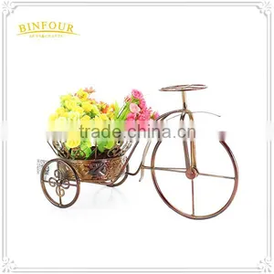 Gold Bike Flower Basket Plant Stand Metal Bike Planter thumbnail-2