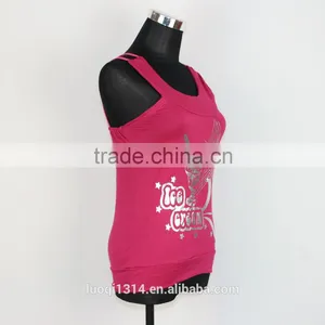 High Quality Polyester/cotton Woman Adjustable Pink Ladies Tank Top thumbnail-4