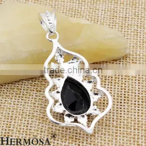 Western Women Accessory Wholesale Water Drop Black Onyx Silver Necklace Pendant thumbnail-4
