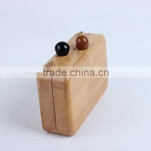 Girls Catwalks Funny Bag Wooden Jewelry Box Evening Bag Bridal Wood Clutch Bag Chain Shoulder Bag Mini Pouch Handbags thumbnail-3