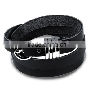 Factory Custom Black Leather Bracelet Mens thumbnail-2