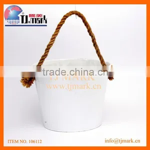 OUTDOOR WATER BUCKET WHITE BUCKET WITH 1 HEMP ROPE HANDLE thumbnail-1
