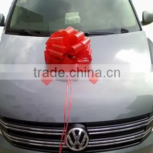HOT SALE! 16" Glossy Red Jumbo Indoor / Outdoor POM POM Pull Bow, Wedding Bow, Car Bow, Holiday Decorations, Party Decorations thumbnail-1