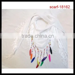 White Triangle Scarf With Tassel thumbnail-1