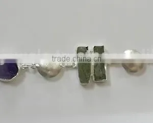 Amethyst & Green Kyanite Rough 925 Sterling Silver Bracelet, Designer Sterling Silver Jewelry, 925 Designer Jewelry thumbnail-1