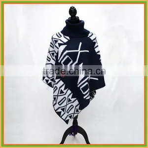 Woman Black Trim Mexican Knitted Leather Ponchos And Shawls thumbnail-2