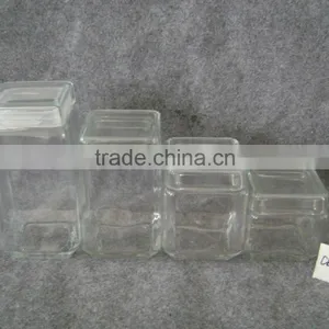 Clear Square Glass Jar With Glass Lid thumbnail-2