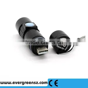 USB Rechargeable Zoomable Flashlight Focus Torch Handbar Lamp Adjustable thumbnail-1