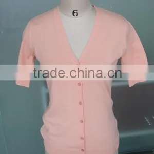 Lady's 100% Cotton Half Sleeve Knitted Cardigan Sweater thumbnail-4