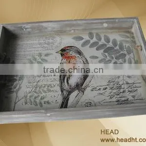Shabby Cottage Retro Bird Wooden Tray thumbnail-1