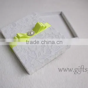 Excellent Lace Fabric Covered Wedding Invitation Boxes With Pearl thumbnail-4