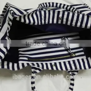 Wholesale Cotton Stripe Women Stripe Canvas Tote Bag , Printing Cotton Tote Beachbags ,women Tote Bag (H81) thumbnail-2