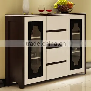 Modern Buffet Sideboard High Gloss White Wood Glass Top 4 Doors Cupboard thumbnail-3