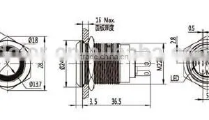 LAS1-22F-11E 22mm 24V Ring Illumination Flat Shape Stainless Steel Solder Terminal Push Button Switch 220V thumbnail-2