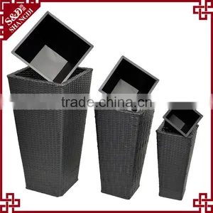 Outdoor Tall Large Stackable 3-pc Plastic Rattan Garden Pots and Planters thumbnail-2