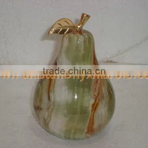 PAKISTAN SUPPLIER Natural Color KITCHEN AND DINING DECORATION ONYX PEAR WITH BRASS LEAF HANDICRAFTS thumbnail-3