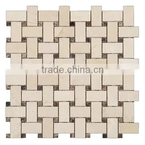 Weave Shape Cream Marfil & Dark Emperador Marble Mosaic Manufactures thumbnail-3