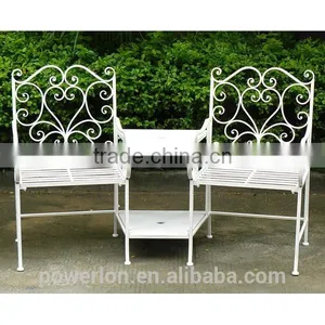 POWERLON Vintage Metal Bench With Table Outdoor Garden Furniture thumbnail-3