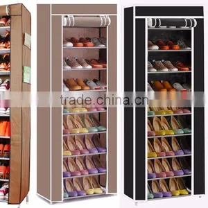 10 TIER CANVAS FABRIC SHOES RACK SHOE STORAGE CABINET RAIL ORGANISER ZIPPER STAND thumbnail-4