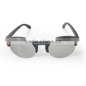 Mirror Lens Retro Halft Rim Round Wood Sunglasses thumbnail-1
